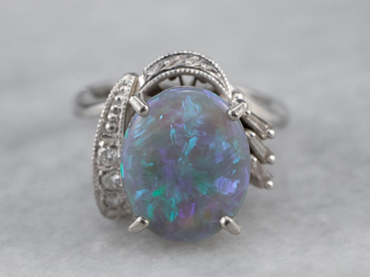 Platinum Black Opal and Diamond Cocktail Ring
