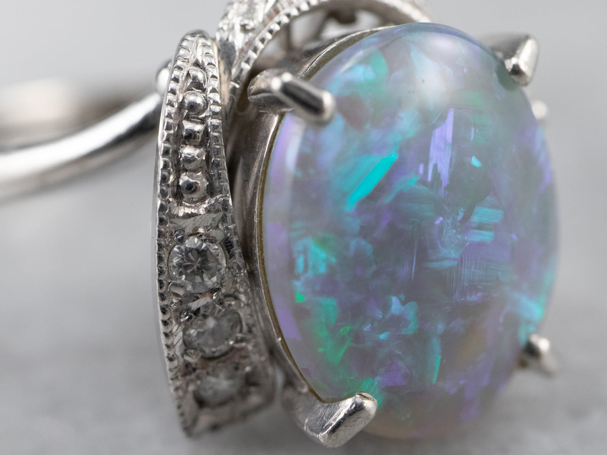 Platinum Black Opal and Diamond Cocktail Ring