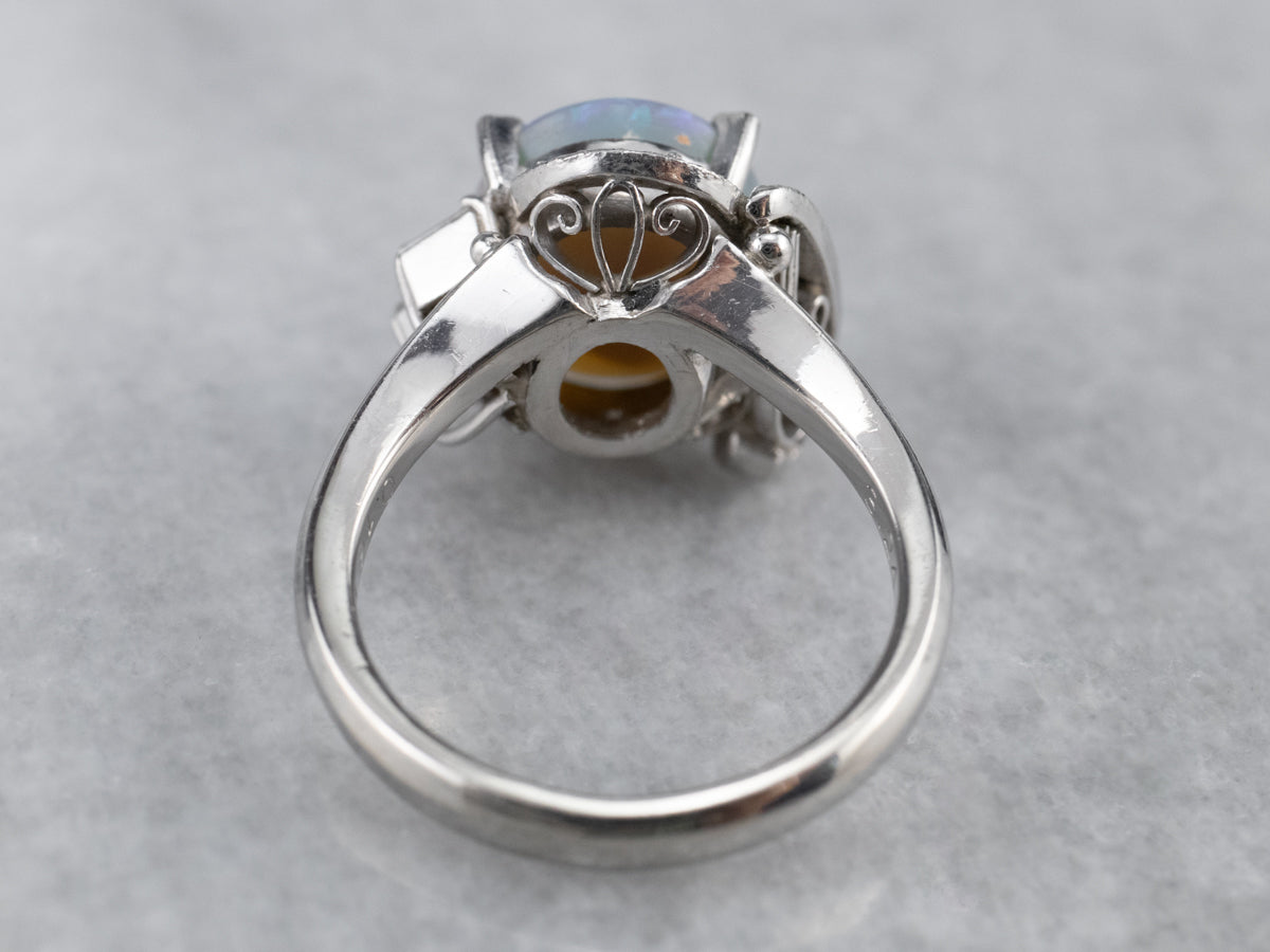 Platinum Black Opal and Diamond Cocktail Ring