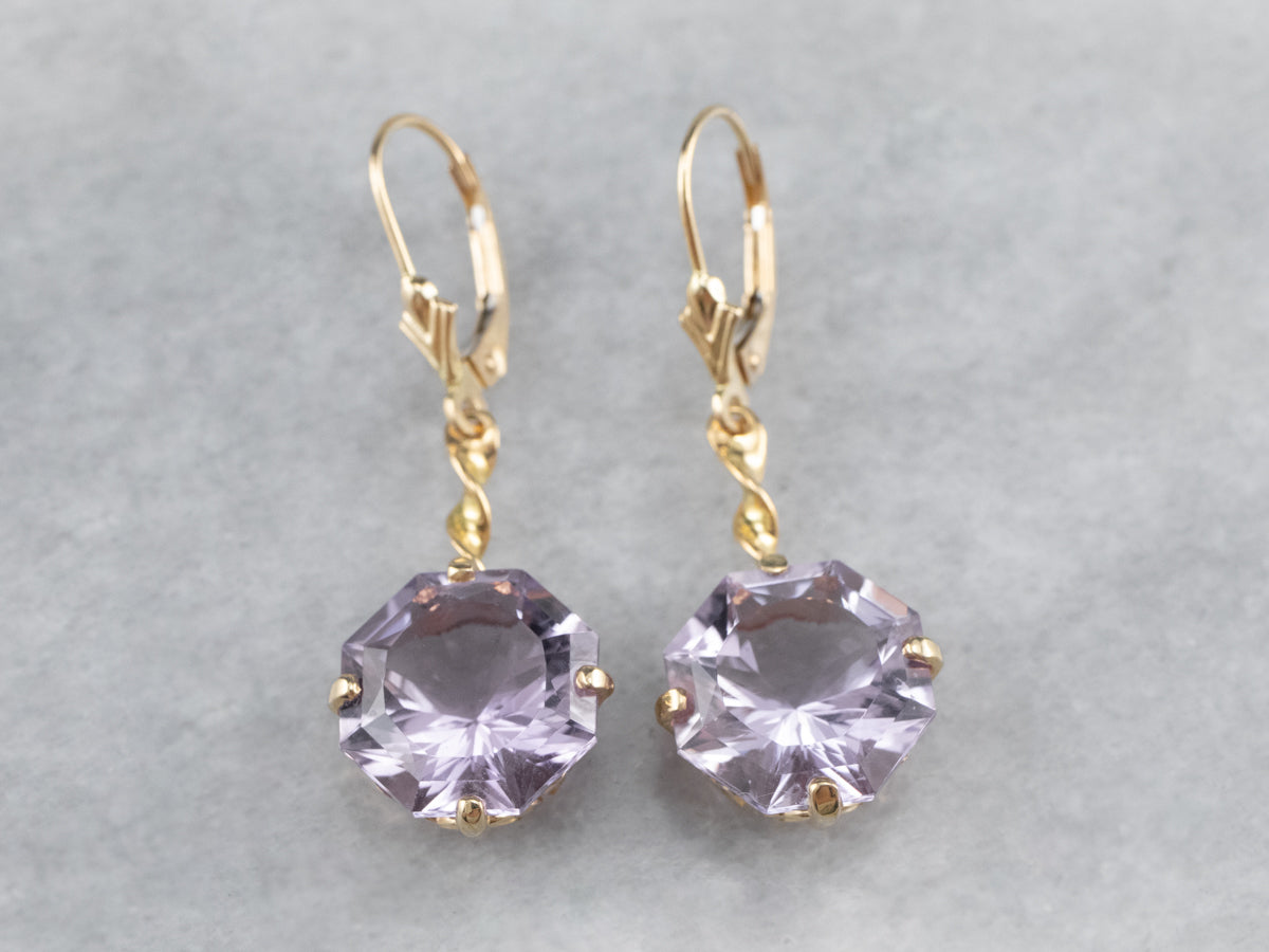 Amethyst Twisting Gold Drop Earrings