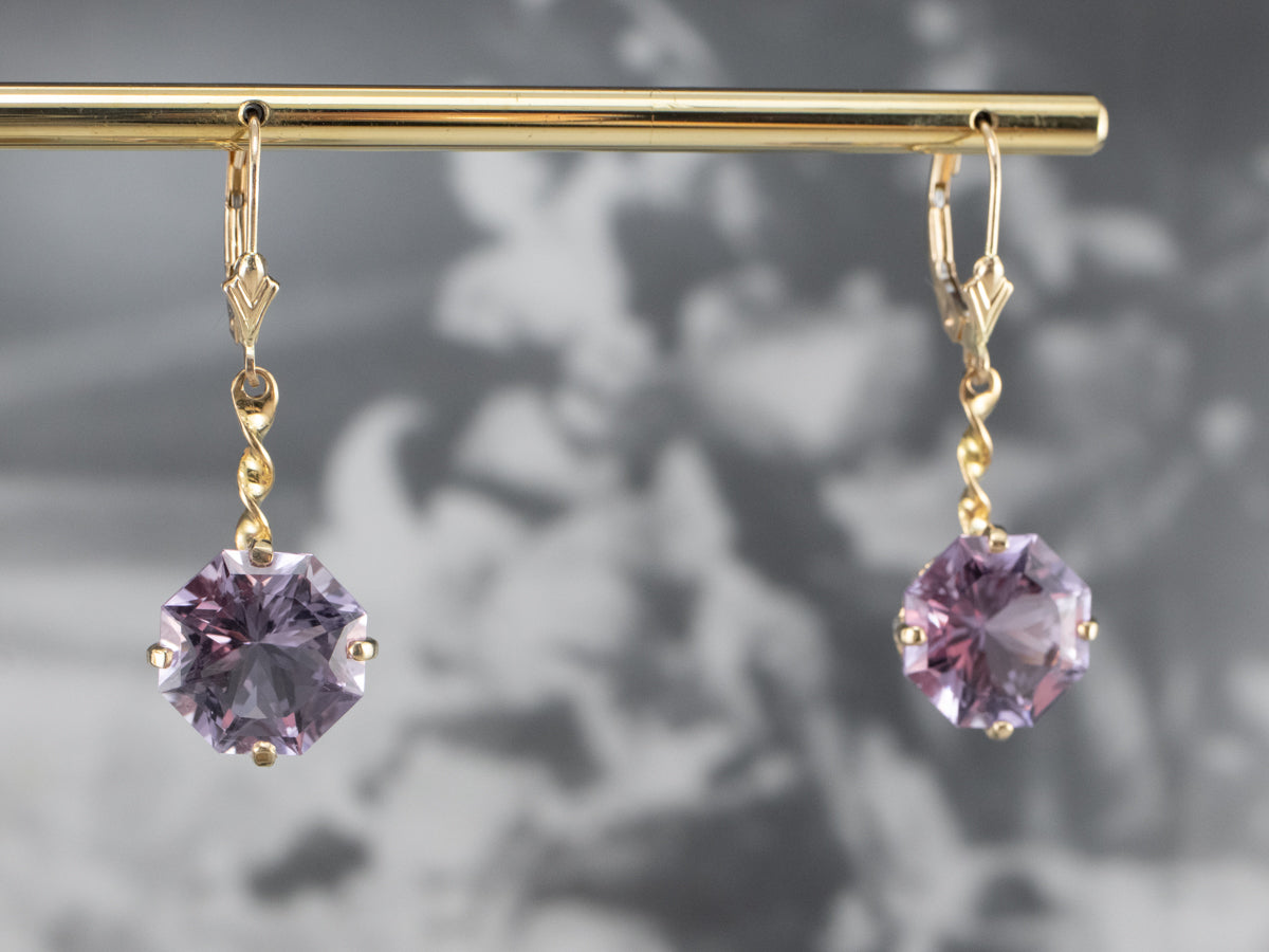 Amethyst Twisting Gold Drop Earrings