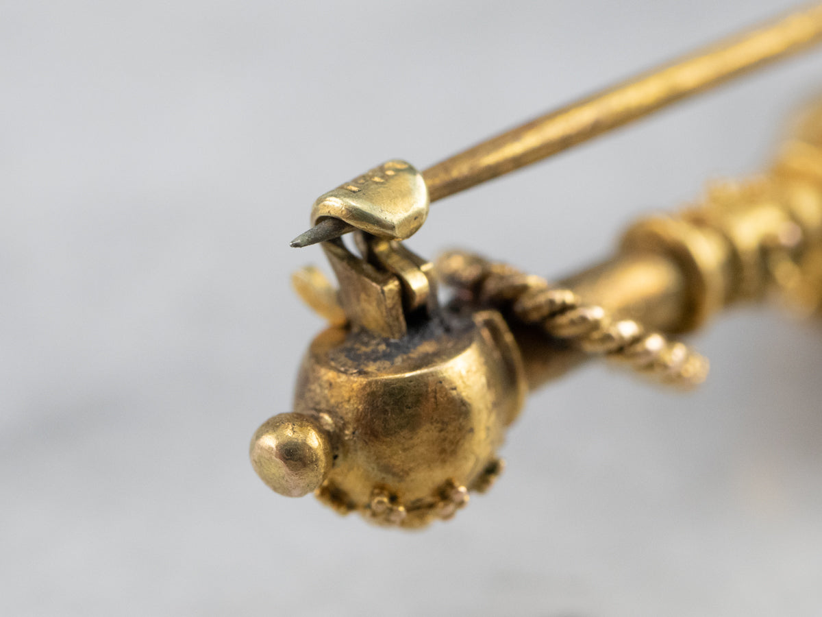 Broche victoriano de diamantes con talla de mina antigua del renacimiento etrusco