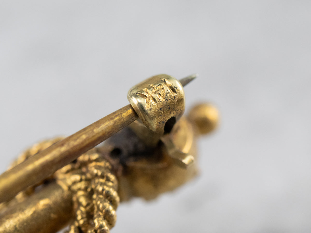 Broche victoriano de diamantes con talla de mina antigua del renacimiento etrusco