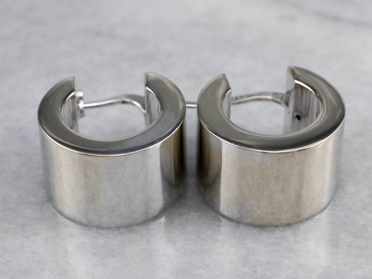 Wide Italian White Gold Hoop Earrings