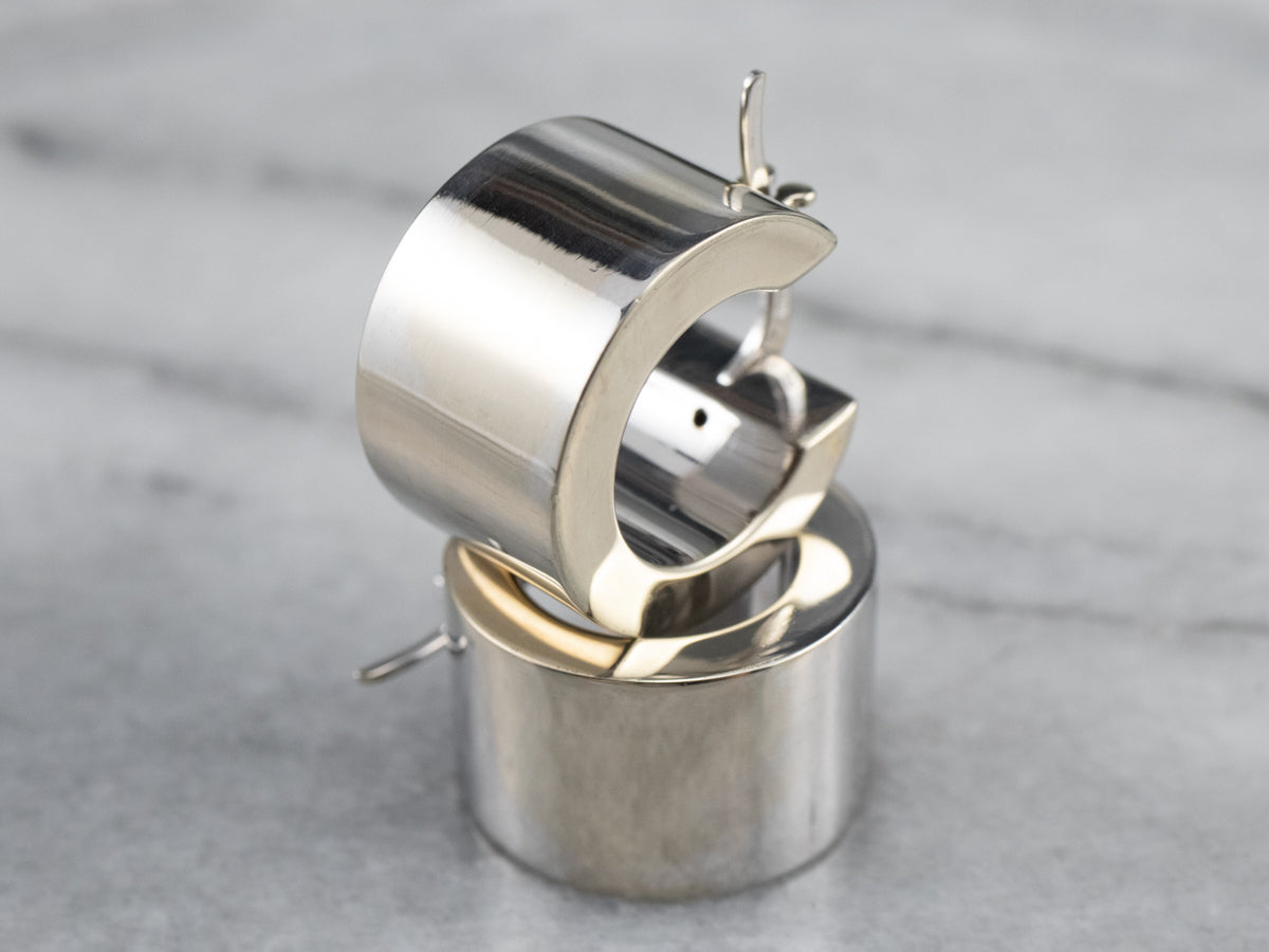 Wide Italian White Gold Hoop Earrings