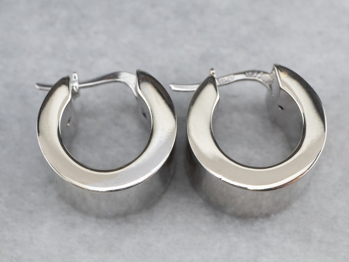 Wide Italian White Gold Hoop Earrings