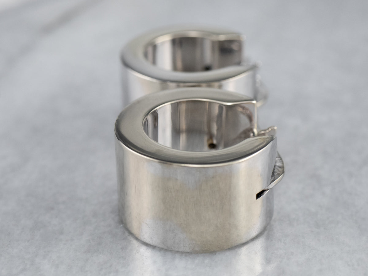 Wide Italian White Gold Hoop Earrings