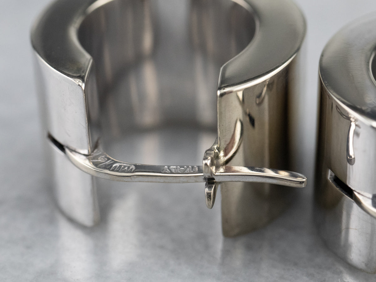 Wide Italian White Gold Hoop Earrings