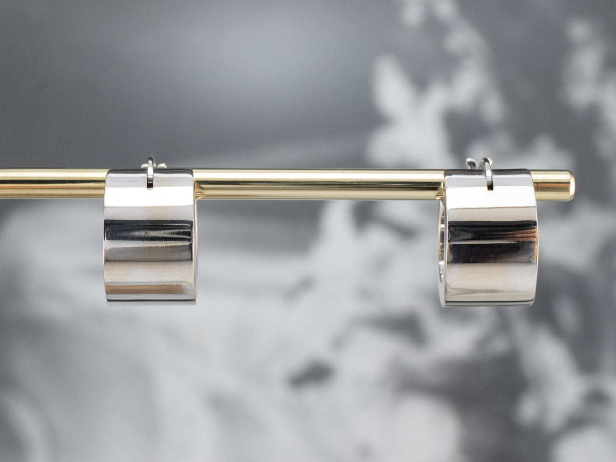 Wide Italian White Gold Hoop Earrings