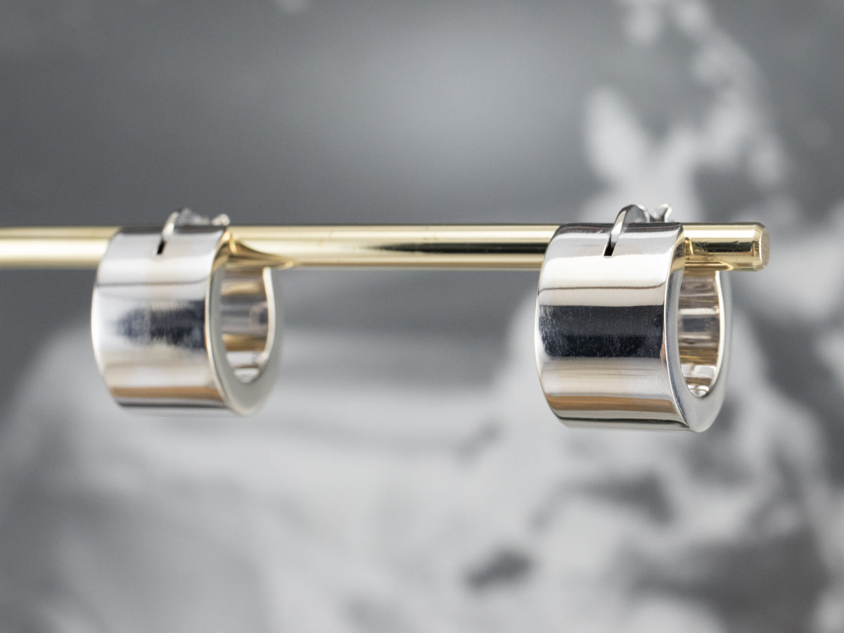 Wide Italian White Gold Hoop Earrings