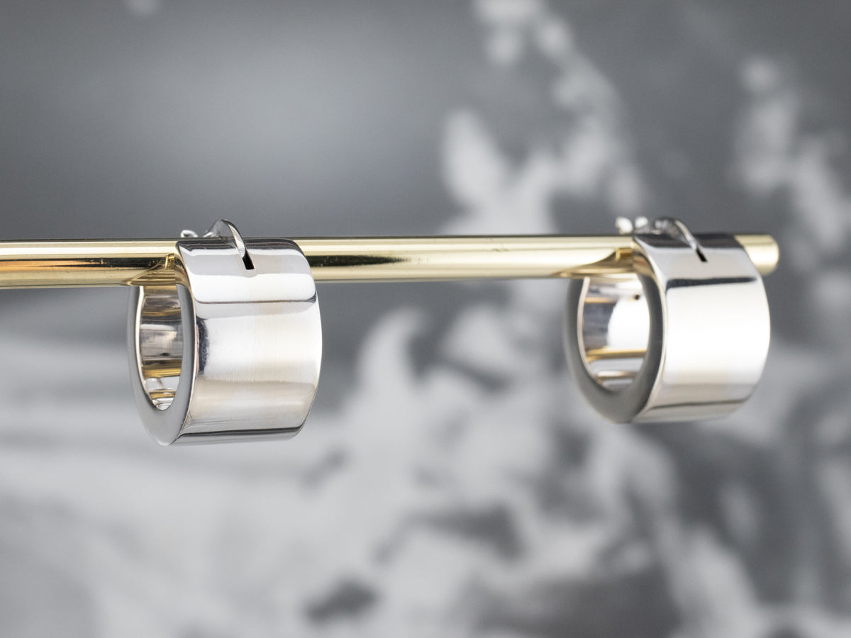Wide Italian White Gold Hoop Earrings