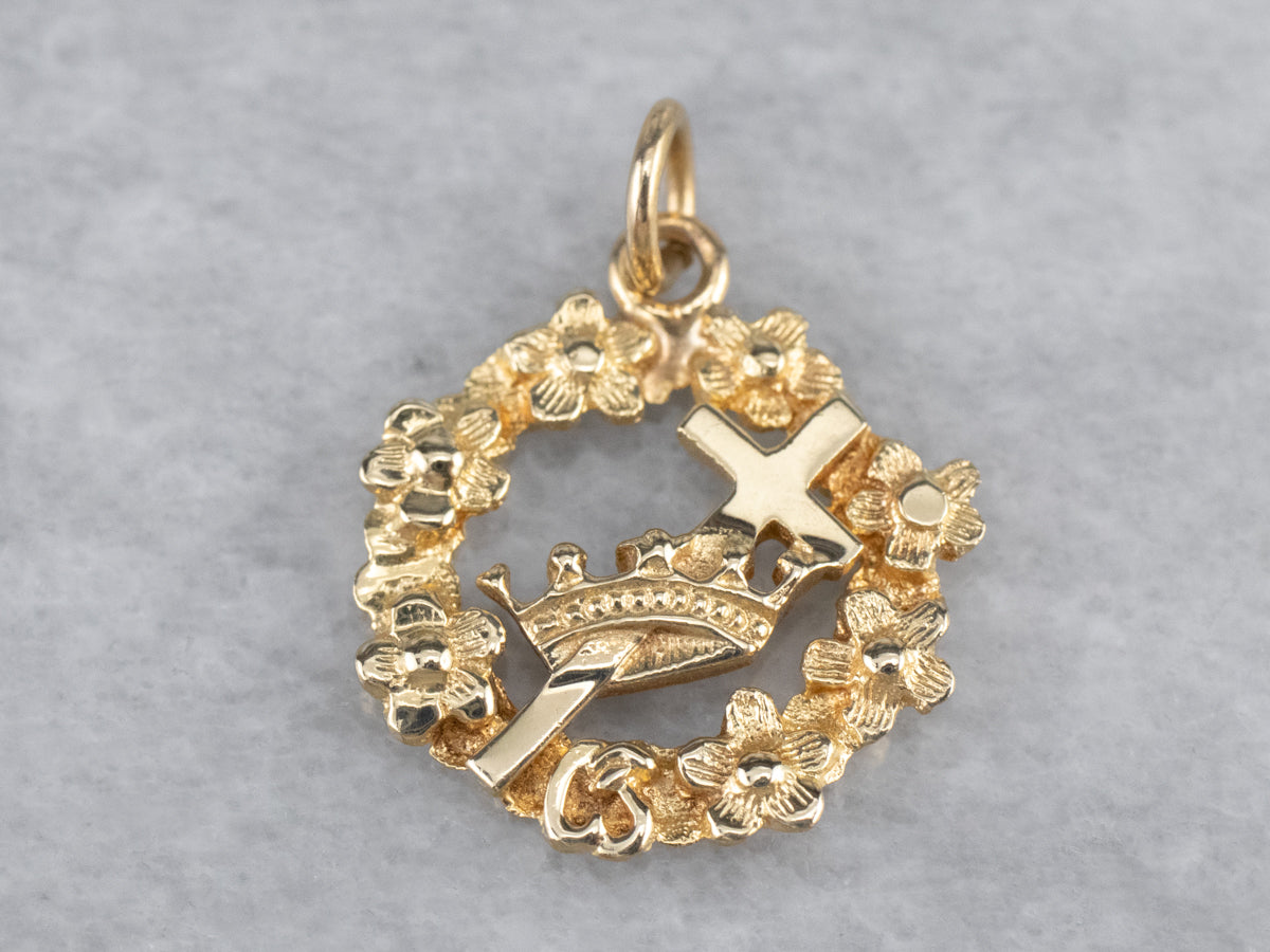 14K Gold Masonic Wreath Pendant