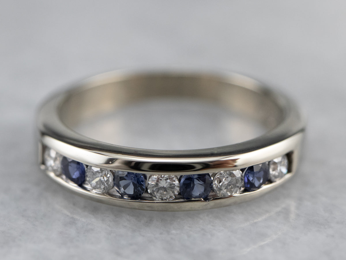 White Gold Sapphire and Diamond Band