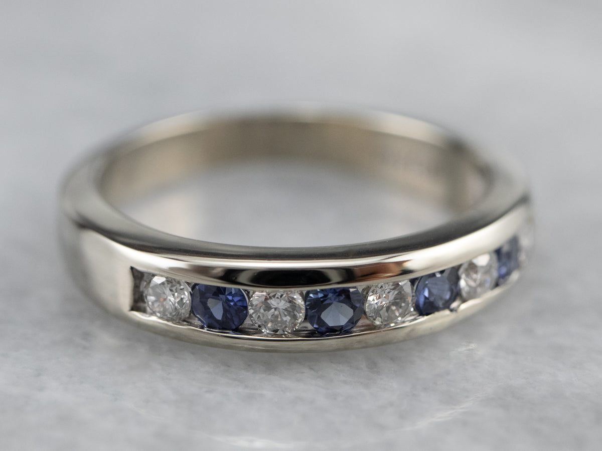 White Gold Sapphire and Diamond Band