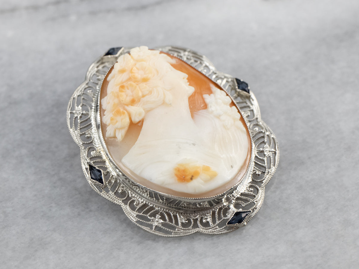 Art Deco Cameo Synthetic Sapphire Pin or Pendant