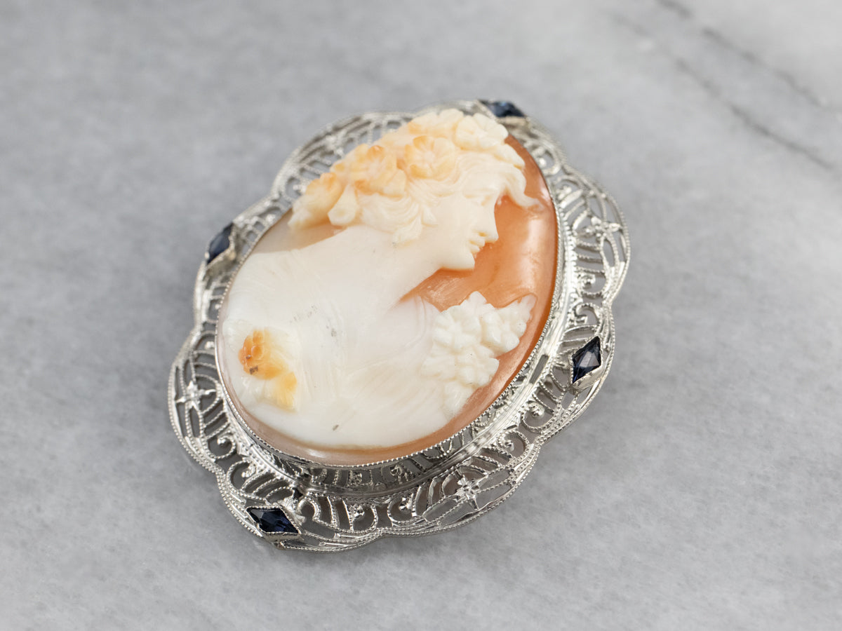 Art Deco Cameo Synthetic Sapphire Pin or Pendant
