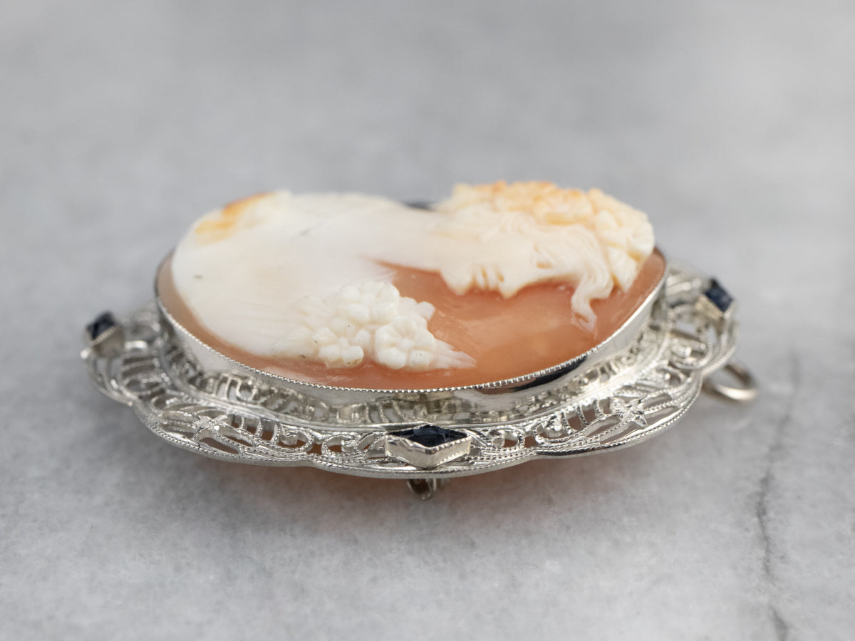 Art Deco Cameo Synthetic Sapphire Pin or Pendant
