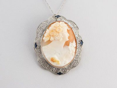 Art Deco Cameo Synthetic Sapphire Pin or Pendant