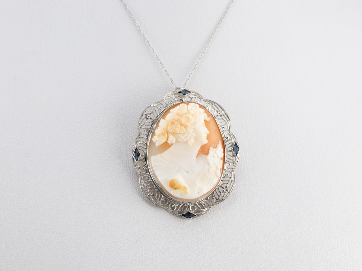 Art Deco Cameo Synthetic Sapphire Pin or Pendant