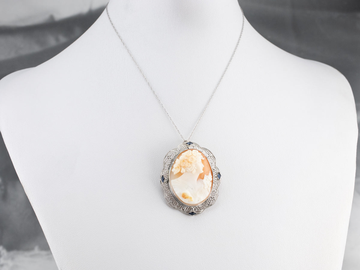 Art Deco Cameo Synthetic Sapphire Pin or Pendant