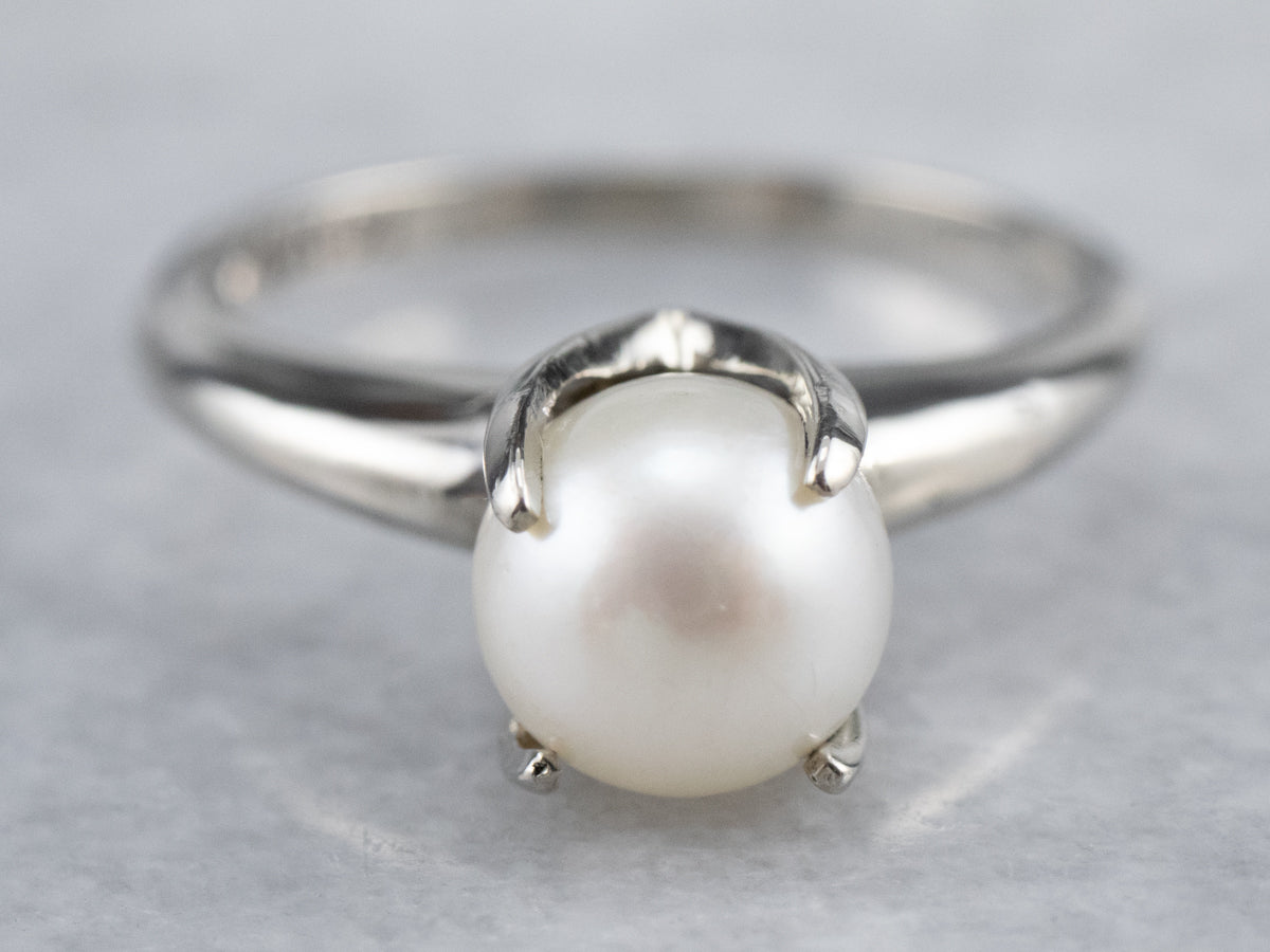 White Pearl Solitaire Ring