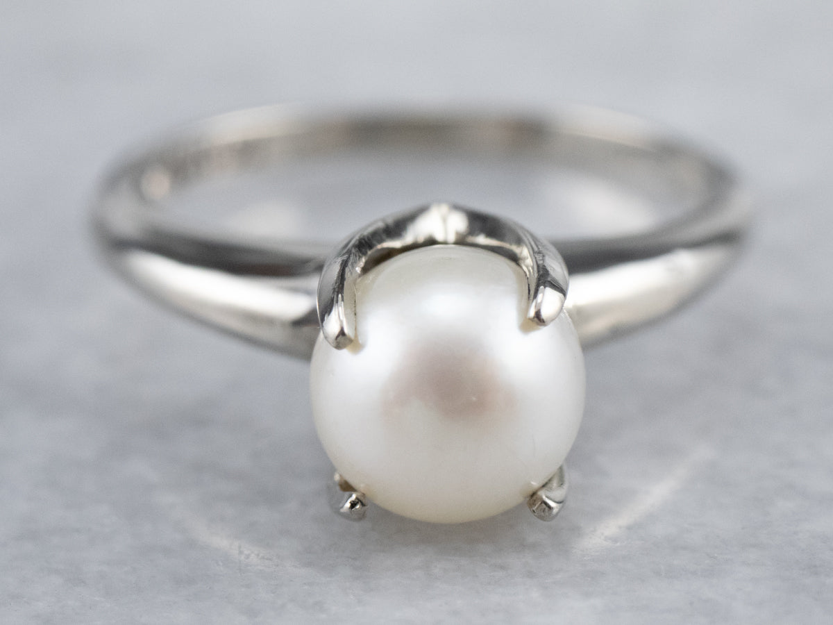 Pearl with Diamond Halo Ring - 14K White Gold – Marie's Jewelry Store
