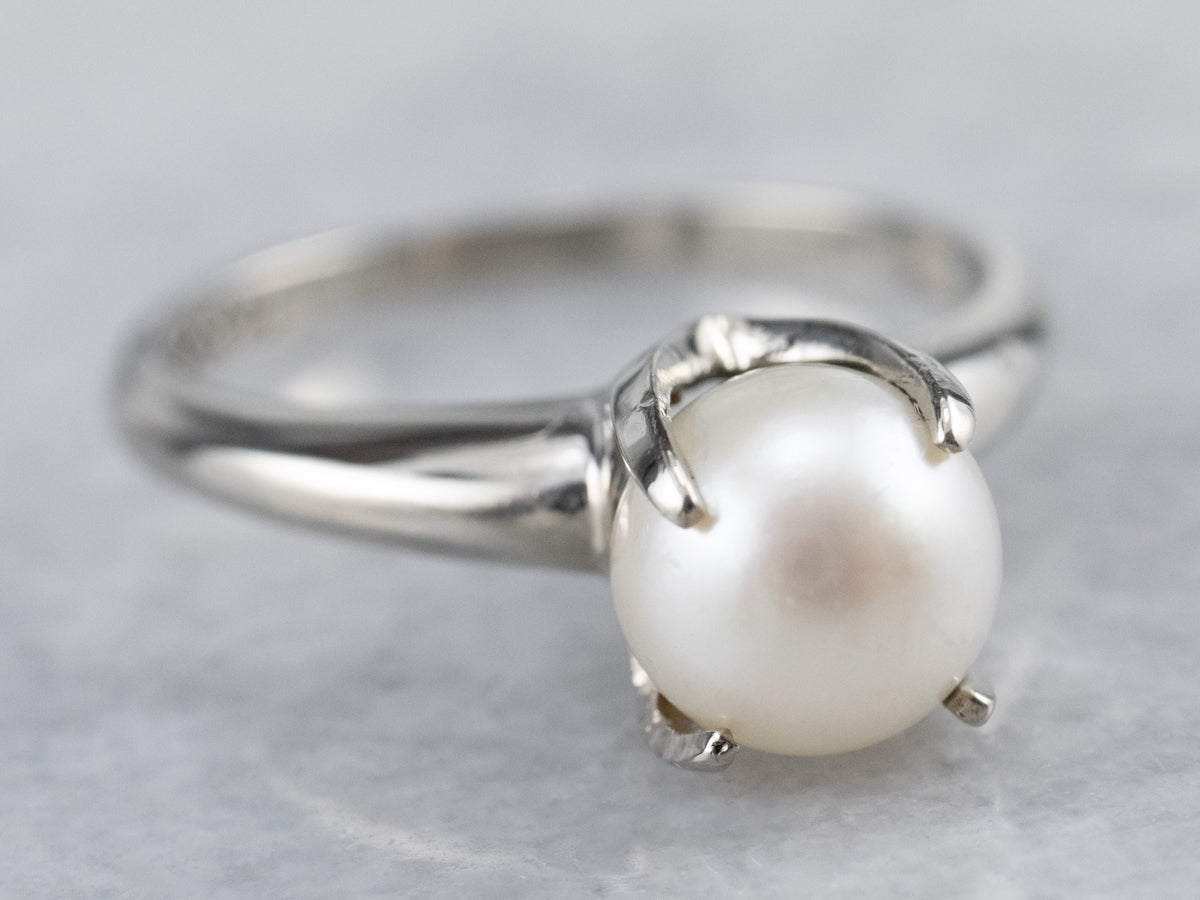 White Pearl Solitaire Ring