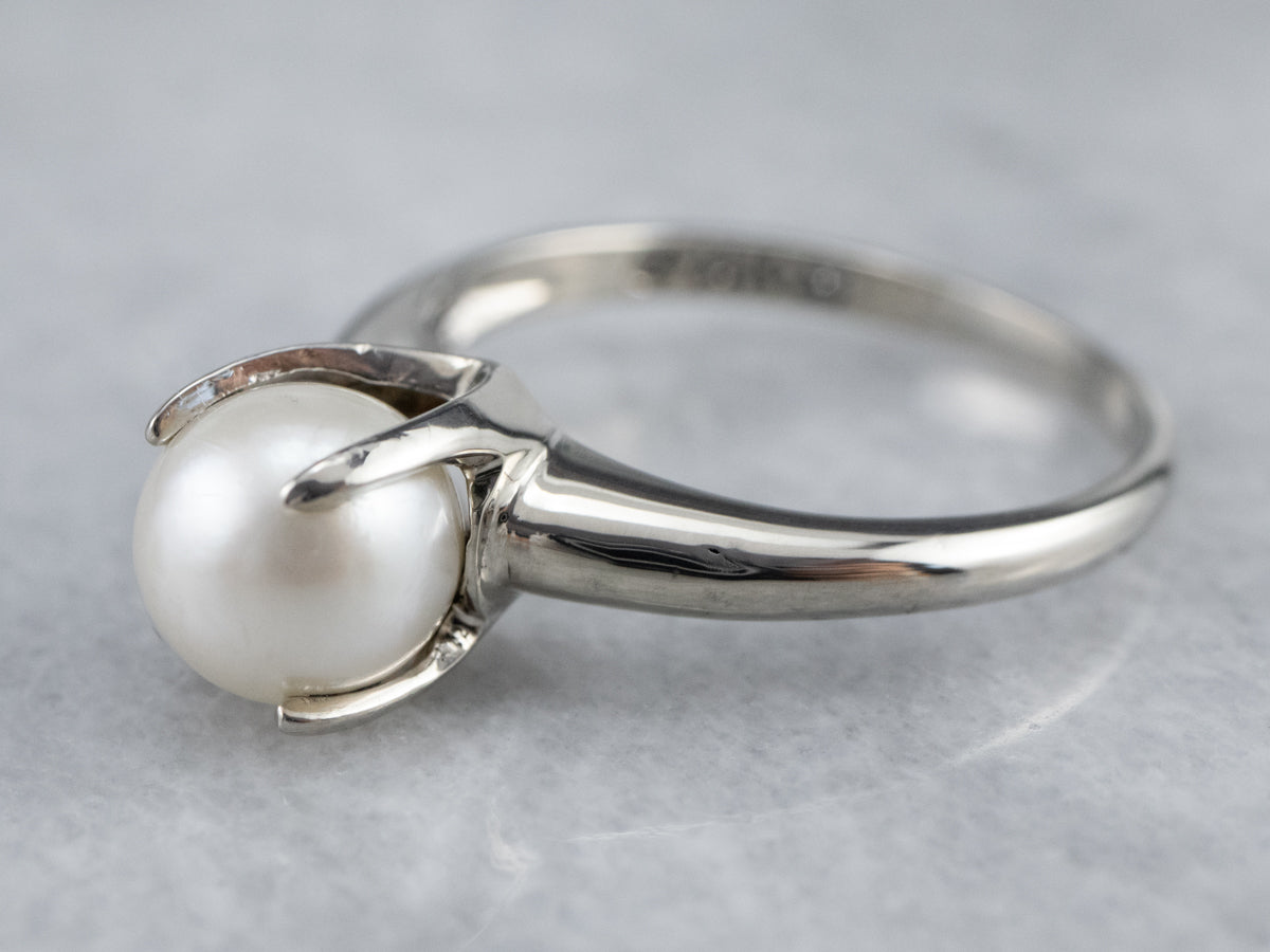 White Pearl Solitaire Ring