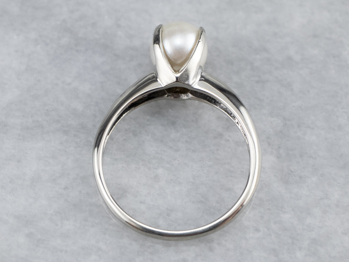 White Pearl Solitaire Ring