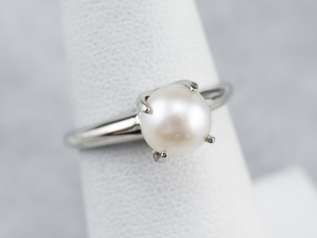 White Pearl Solitaire Ring