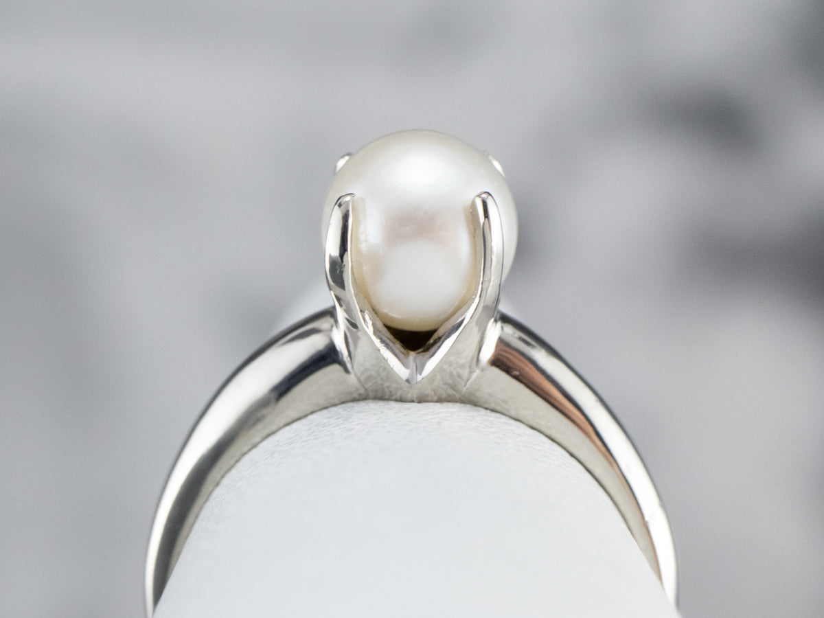 White Pearl Solitaire Ring