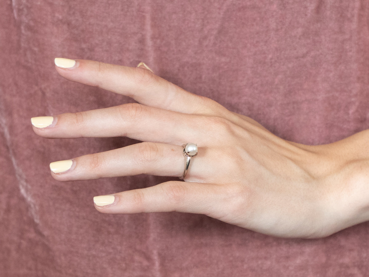 White Pearl Solitaire Ring