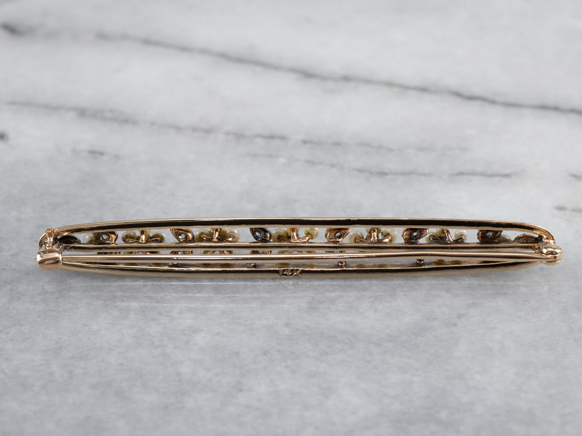 Art Nouveau Era Seed Pearl and Diamond Bar Pin