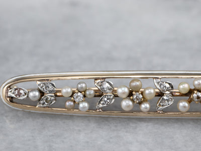 Art Nouveau Era Seed Pearl and Diamond Bar Pin