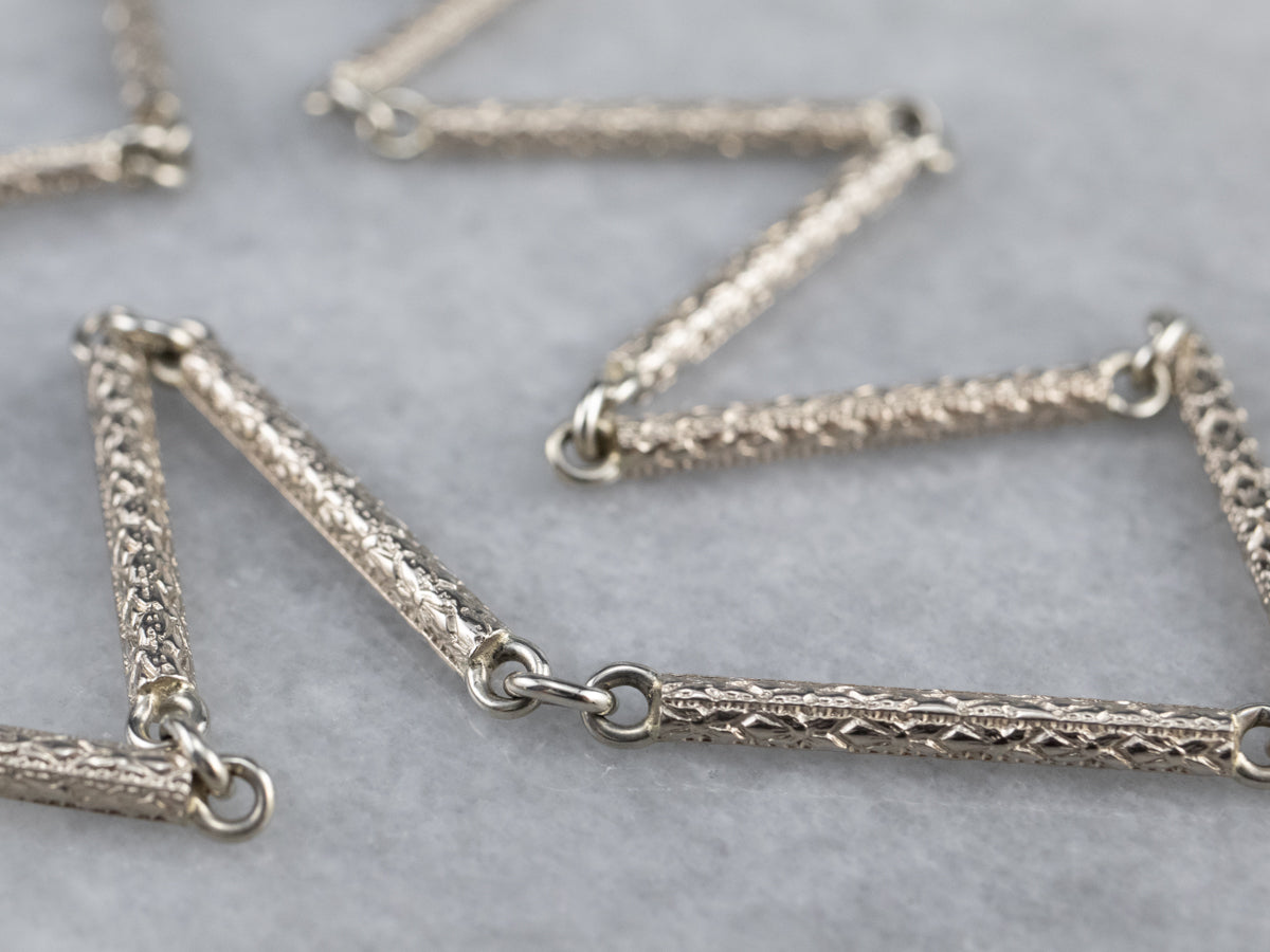 Vintage Textured White Gold Pocket Watch Chain