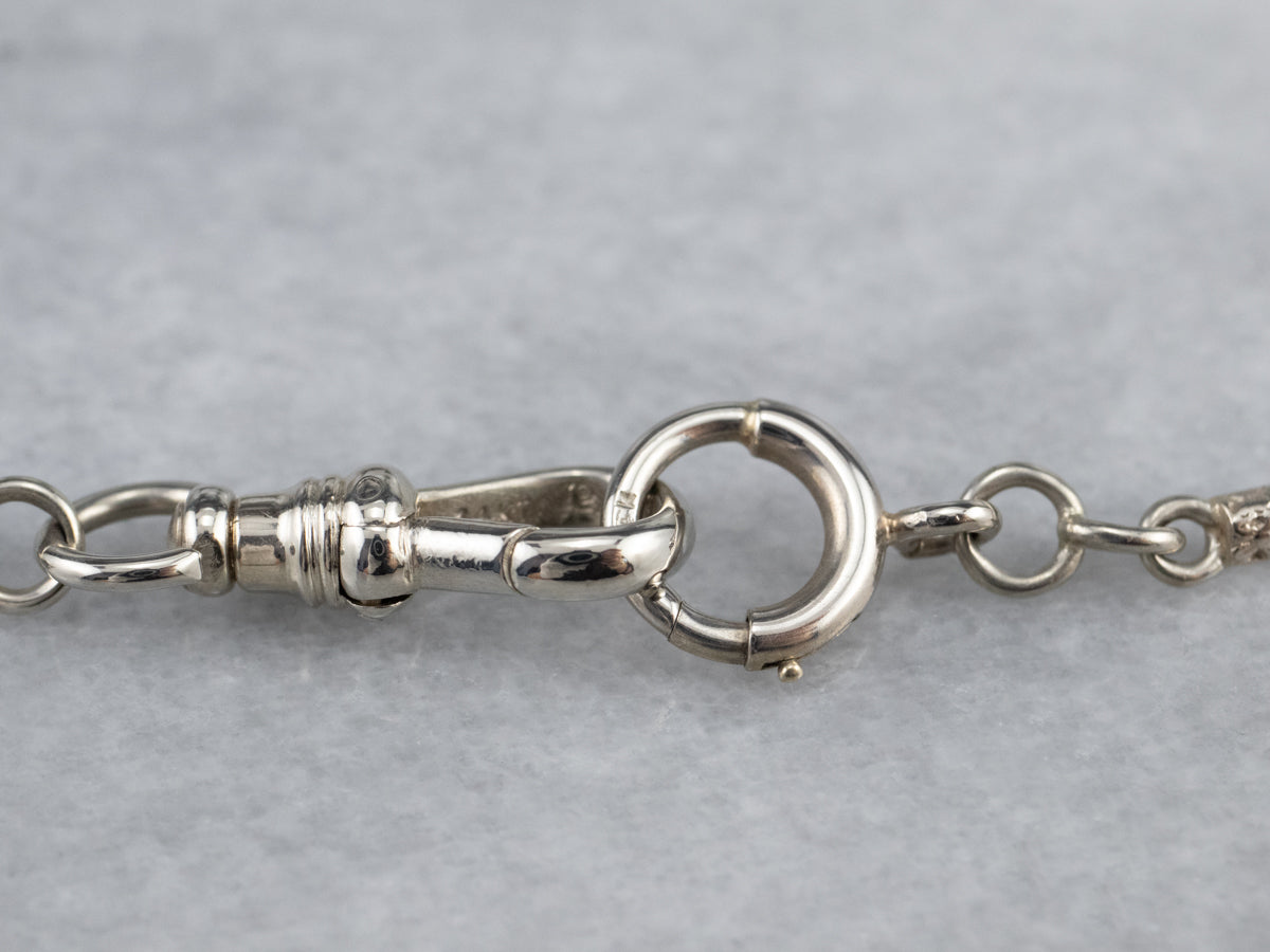 Vintage Textured White Gold Pocket Watch Chain