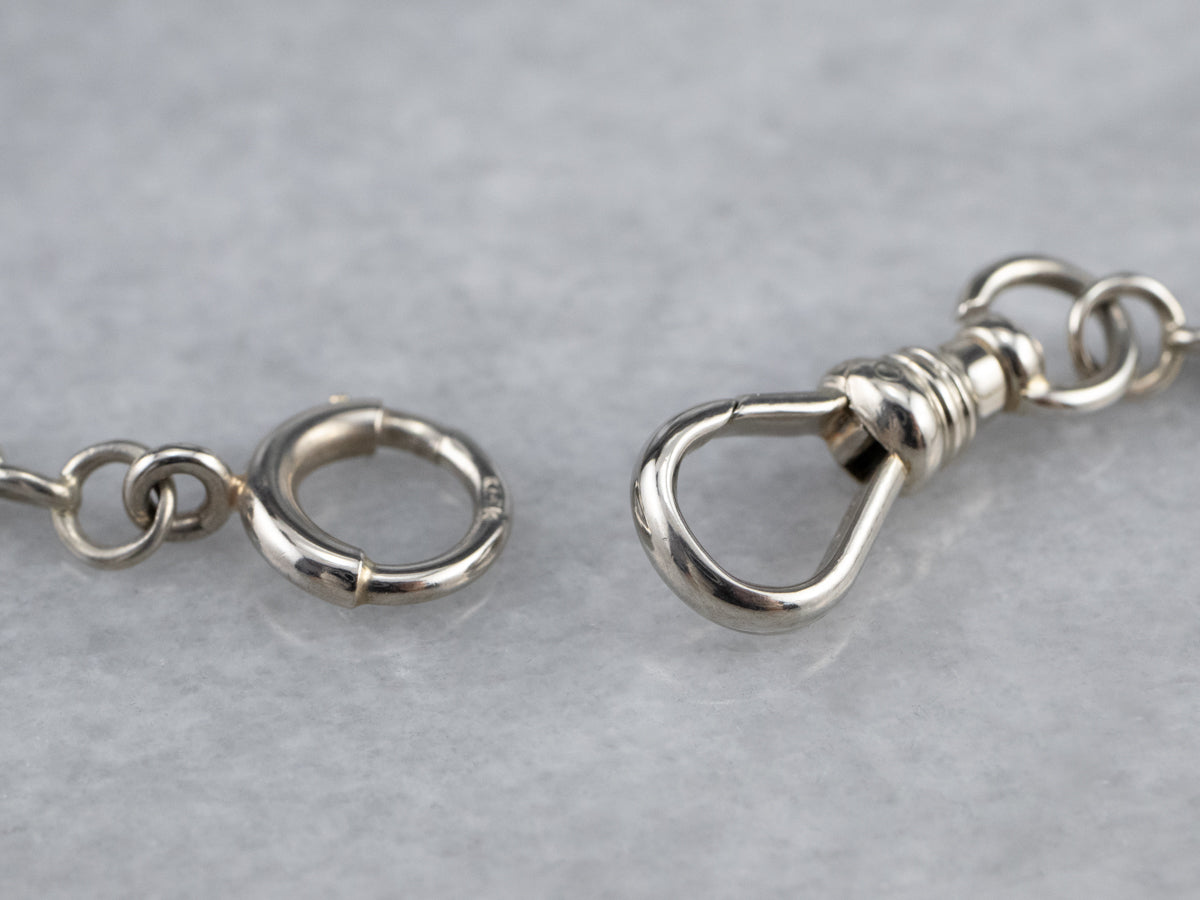 Vintage Textured White Gold Pocket Watch Chain