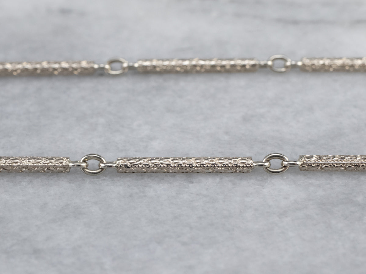 Vintage Textured White Gold Pocket Watch Chain