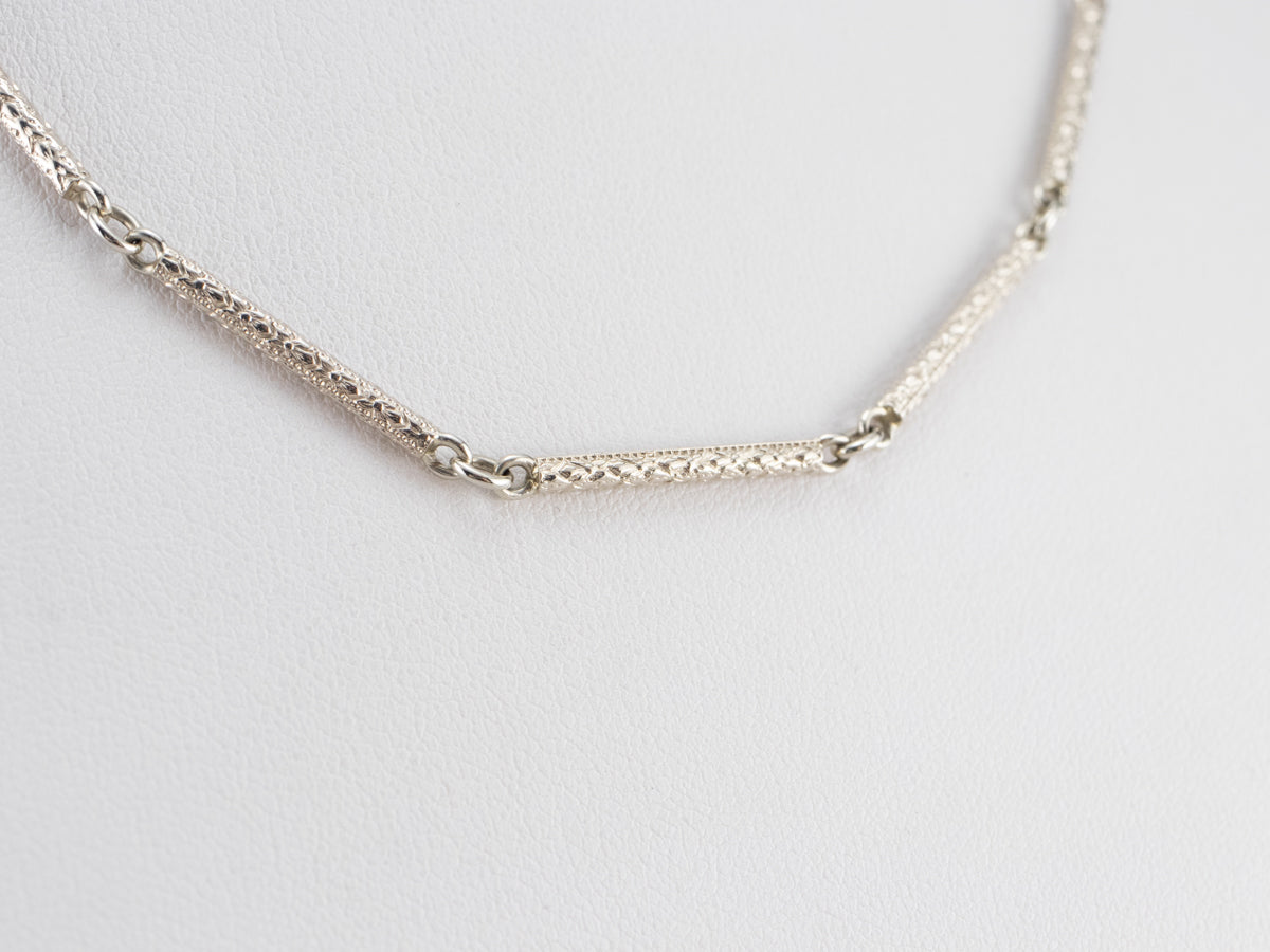 Vintage Textured White Gold Pocket Watch Chain