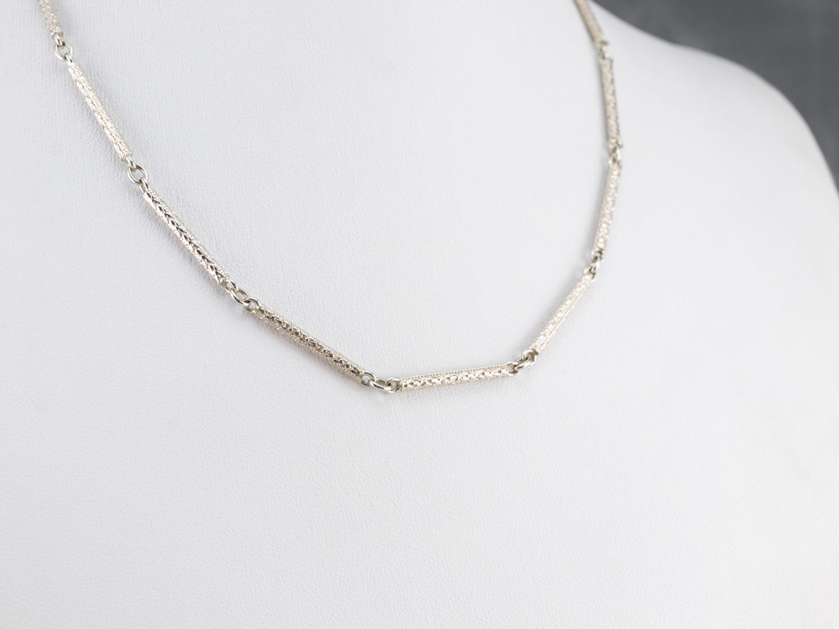 Vintage Textured White Gold Pocket Watch Chain