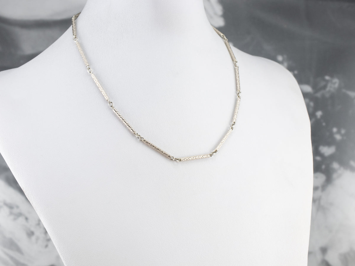 Vintage Textured White Gold Pocket Watch Chain