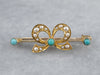 Antique Turquoise Glass and Pearl Bow Pin