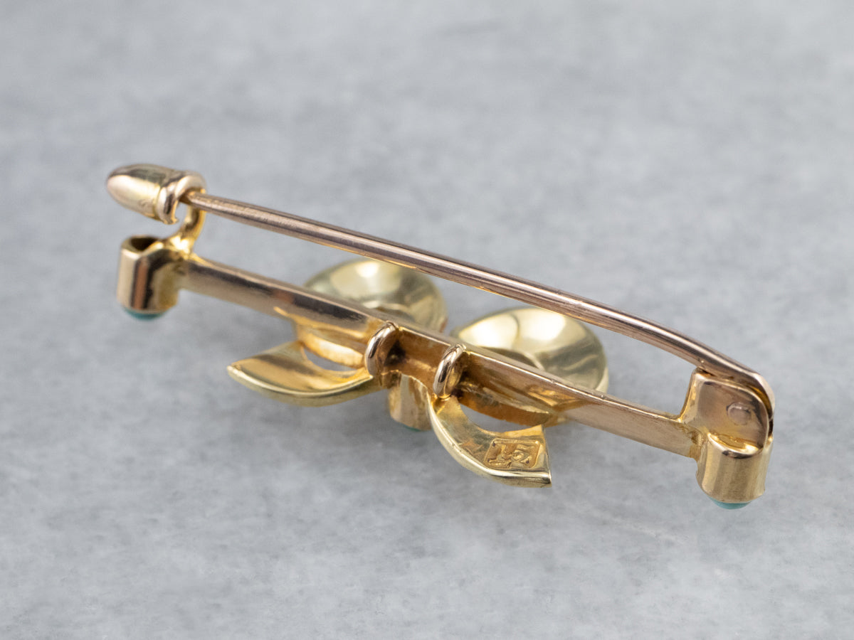 Antique Turquoise Glass and Pearl Bow Pin