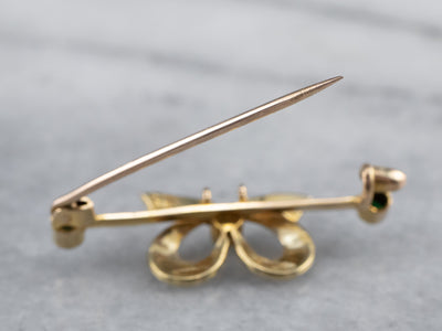 Antique Turquoise Glass and Pearl Bow Pin