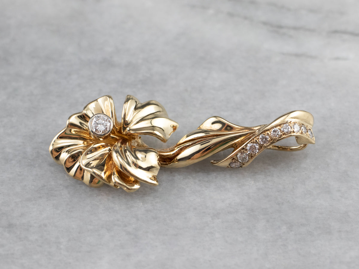 Diamond Gold Flower Pear Enhancer Pendant