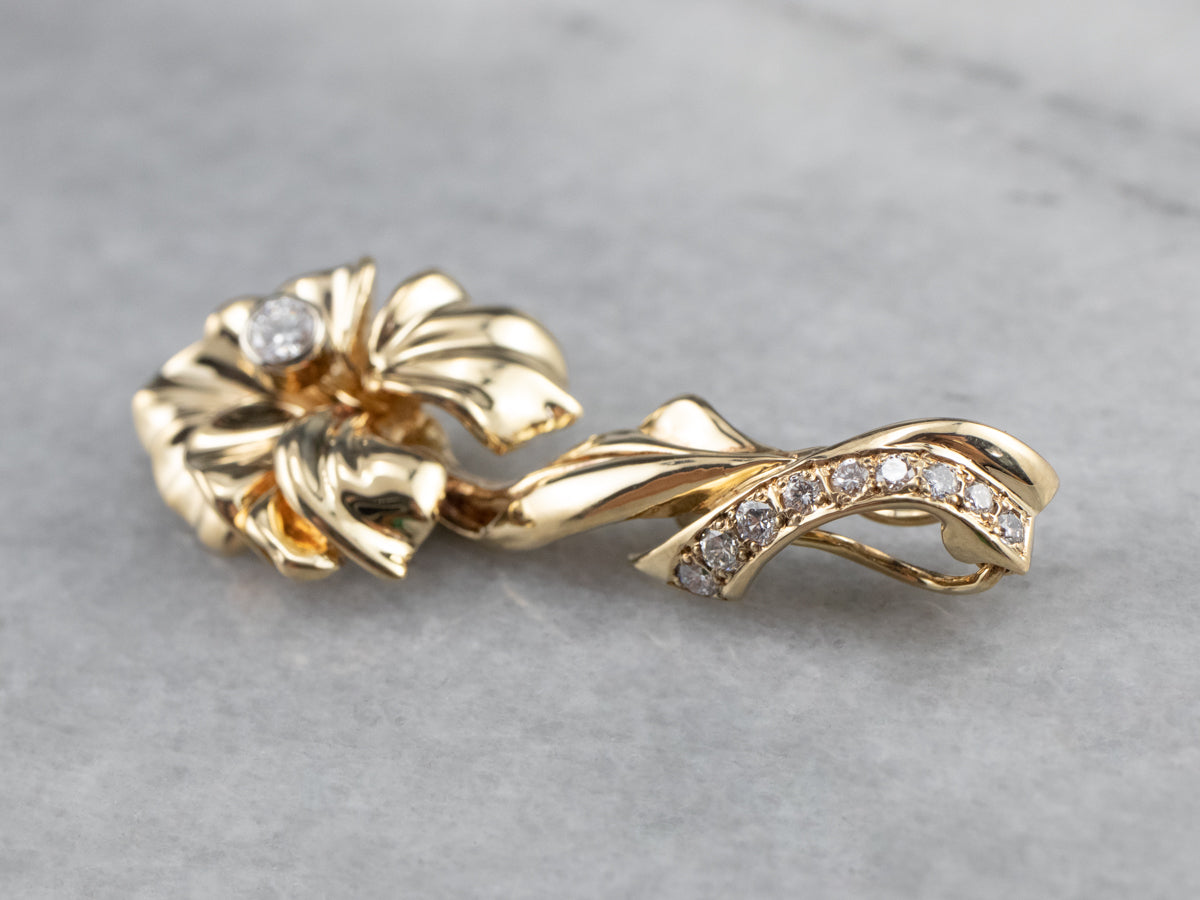 Diamond Gold Flower Pear Enhancer Pendant