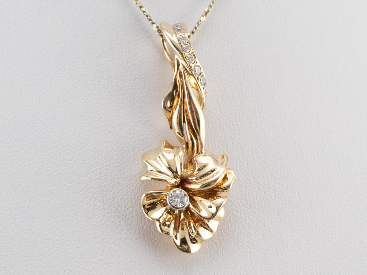 Diamond Gold Flower Pear Enhancer Pendant
