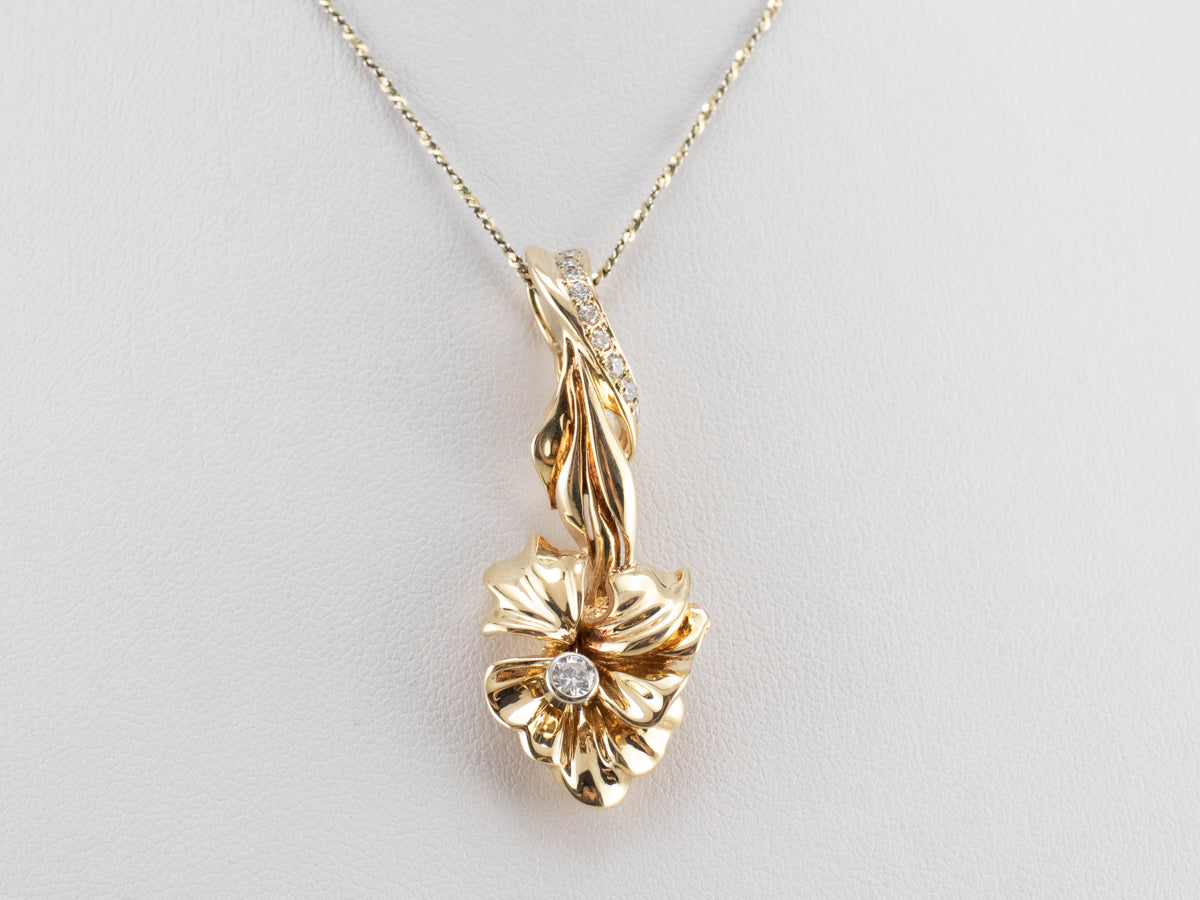 Diamond Gold Flower Pear Enhancer Pendant