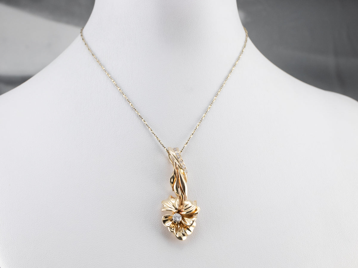 Diamond Gold Flower Pear Enhancer Pendant