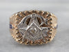 Men's Masonic Old Mine Cut Diamond Ring